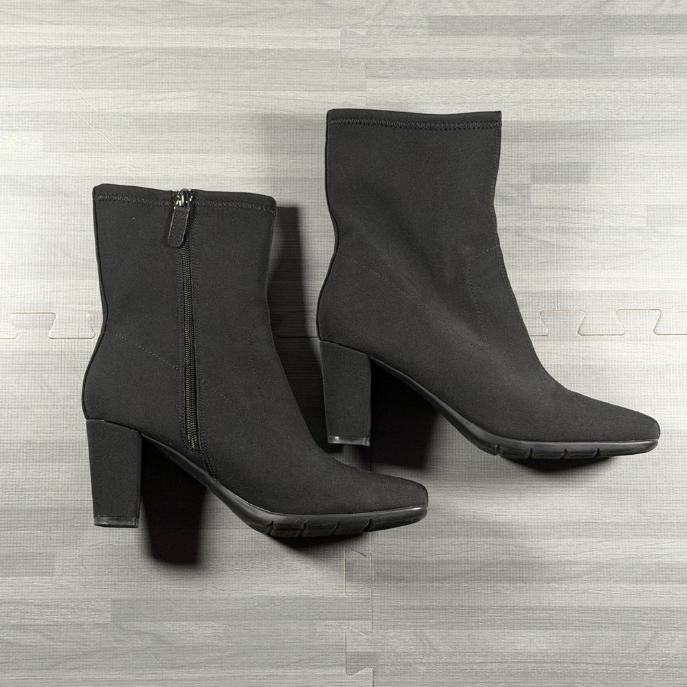 Aerosoles Cinnamon Black Textile Ankle Boots Square Toe Block Heel Womens 9.5M